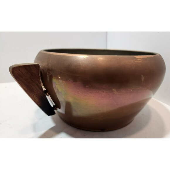 Vintage Round Art Deco Copper Pot With 2 Wooden Handles - Picture 11 of 16